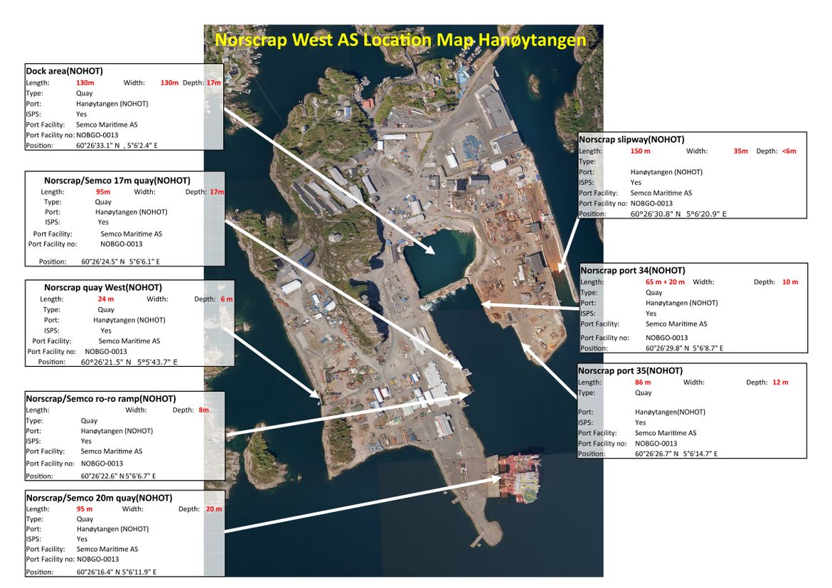 Kart Hanoytangen oversikt kaier. Map Hanoytangen port